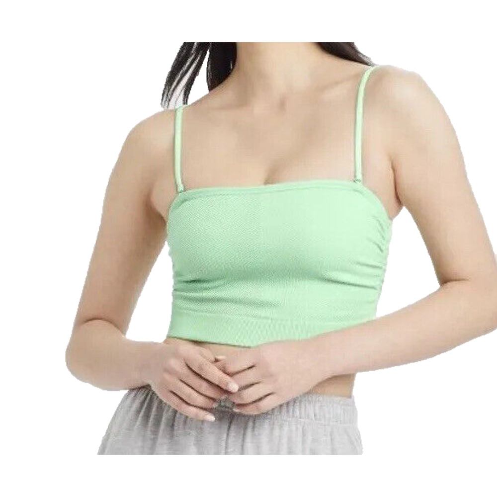 Women's Large Bandeau Bra Green Ruched Ribbed ~ Colsie ~ With Detachable Straps